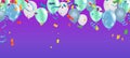 Birthday card with purple balloons and confetti on backgr Royalty Free Stock Photo