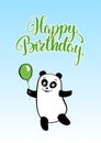 Birthday card smiling cartoon bear panda with balloon