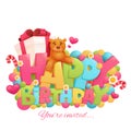 Birthday card with teddy bear and gift box Royalty Free Stock Photo