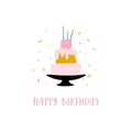 Birthday card template with cake