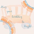 Birthday card template with old-fashioned toy wagon Royalty Free Stock Photo