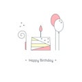 Birthday card. Thin line elements. Vector flat illustration