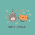 Birthday card wiith funny animals Royalty Free Stock Photo