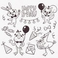 Birthday Cartoon Lovely Animal Set Royalty Free Stock Photo