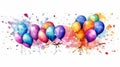 Birthday and celebration banner. Birthday background. Colorful balloons on white banner background. Ai generated Royalty Free Stock Photo