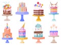Decorated Birthday Party Celebration Cakes Set Royalty Free Stock Photo