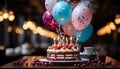 Birthday celebration dessert, food, decoration, party, candle, chocolate, multi colored, table generated by AI Royalty Free Stock Photo