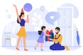 Birthday celebration flat vector illustration, cartoon family people celebrating birth date at birthday party, giving