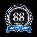 Birthday celebration logo 88th years with wreath, laurel, blue ribbon and silver ring