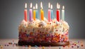 Birthday celebration with multi colored candles on a sweet dessert generated by AI Royalty Free Stock Photo