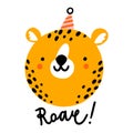 Birthday cheetah roar cartoon face, vector illustration Royalty Free Stock Photo