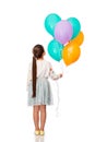 happy girl in birthday party hat with balloons Royalty Free Stock Photo