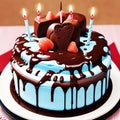 Chocolate birthday cake with candles. Generative Ai. Royalty Free Stock Photo