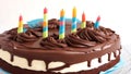 Birthday chocolate cake with colored candles Ai Generated