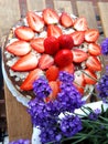 Birthday Chocolate cake decorated with strawberries and lavandula