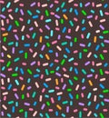 Birthday chocolate cake sprinkles mix - seamless pattern in vector