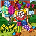 Birthday Clown with a Balloons Colored Cartoon