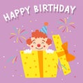 Birthday Clown Popping Out From a Birthday Gift Box. Cartoon Vector