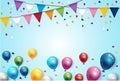 Birthday Color Balloons and Party Flags Background Royalty Free Stock Photo