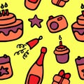 Birthday colorful pattern. Hand drawn elements for print and digital