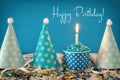 Birthday concept with cupcake and candle on wooden table Royalty Free Stock Photo