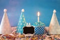 Birthday concept with cupcake and candle on wooden table Royalty Free Stock Photo