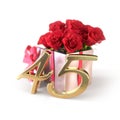 Birthday concept with red roses in gift isolated on white background. forty-fifth. 45th. 3D render