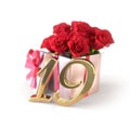 Birthday concept with red roses in gift isolated on white background. nineteenth. 19th. 3D render