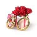 Birthday concept with red roses in gift isolated on white background. sixtieth. 60th. 3D render
