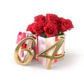 Birthday concept with red roses in gift isolated on white background. sixty-fourth. 64th.3D render Royalty Free Stock Photo
