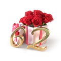 Birthday concept with red roses in gift isolated on white background. sixty-second. 62nd.3D render