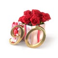 Birthday concept with red roses in gift on white background. ninetieth. 80th. 3D render