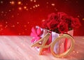 Birthday concept with red roses in the gift on wooden desk. fortieth. 40th. 3D render Royalty Free Stock Photo