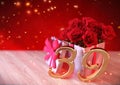 Birthday concept with red roses in the gift on wooden desk. thirty-nineth. 39th. 3D render