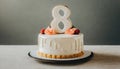 Birthday cream cake with flowers and berries eight-year-old child, 8 years anniversary celebration Royalty Free Stock Photo