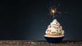 Birthday Cupcake American style. Sparkler light burning in a cake. 4th of July, Independence, Memorial or Presidents Day. Tasty cu Royalty Free Stock Photo