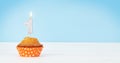 Birthday cupcake with burning candle Royalty Free Stock Photo