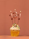 Birthday cupcake with candle number 131 - Coral fusion background