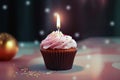 Birthday cupcake candle pink. Generate Ai