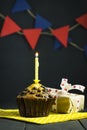 Birthday cupcake on a dark background. Happy Birthday. Postcard. Congratulations.