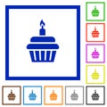 Birthday cupcake flat framed icons