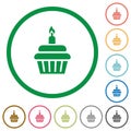 Birthday cupcake flat icons with outlines