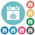 Birthday cupcake flat round icons