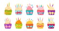 Birthday cupcake flat set cartoon muffin vector