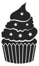 Birthday cupcake icon. Black cream pastry silhouette