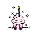 Birthday cupcake line icon