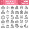 Birthday cupcake line icon set, Sweets symbols collection or sketches. Sweet pastry linear style signs for web and app Royalty Free Stock Photo