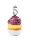 Birthday cupcake with number five  on white background Royalty Free Stock Photo