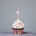 Birthday Cupcake with red candle Royalty Free Stock Photo