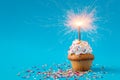 Birthday Cupcake with a sparkler Royalty Free Stock Photo